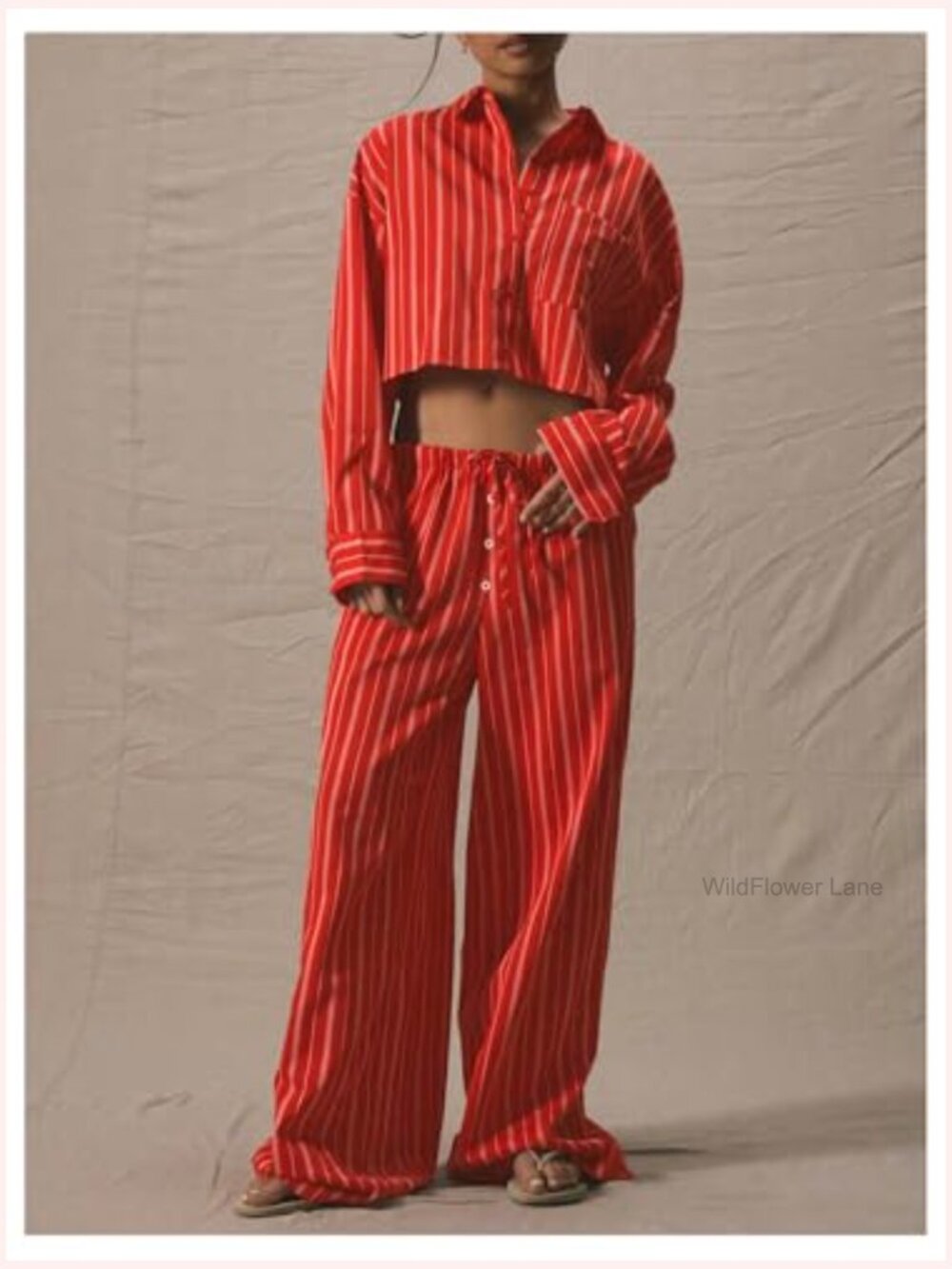 Striped Button Down Crop Top with Collared Neck and Pocket - Picture 4 of 5
